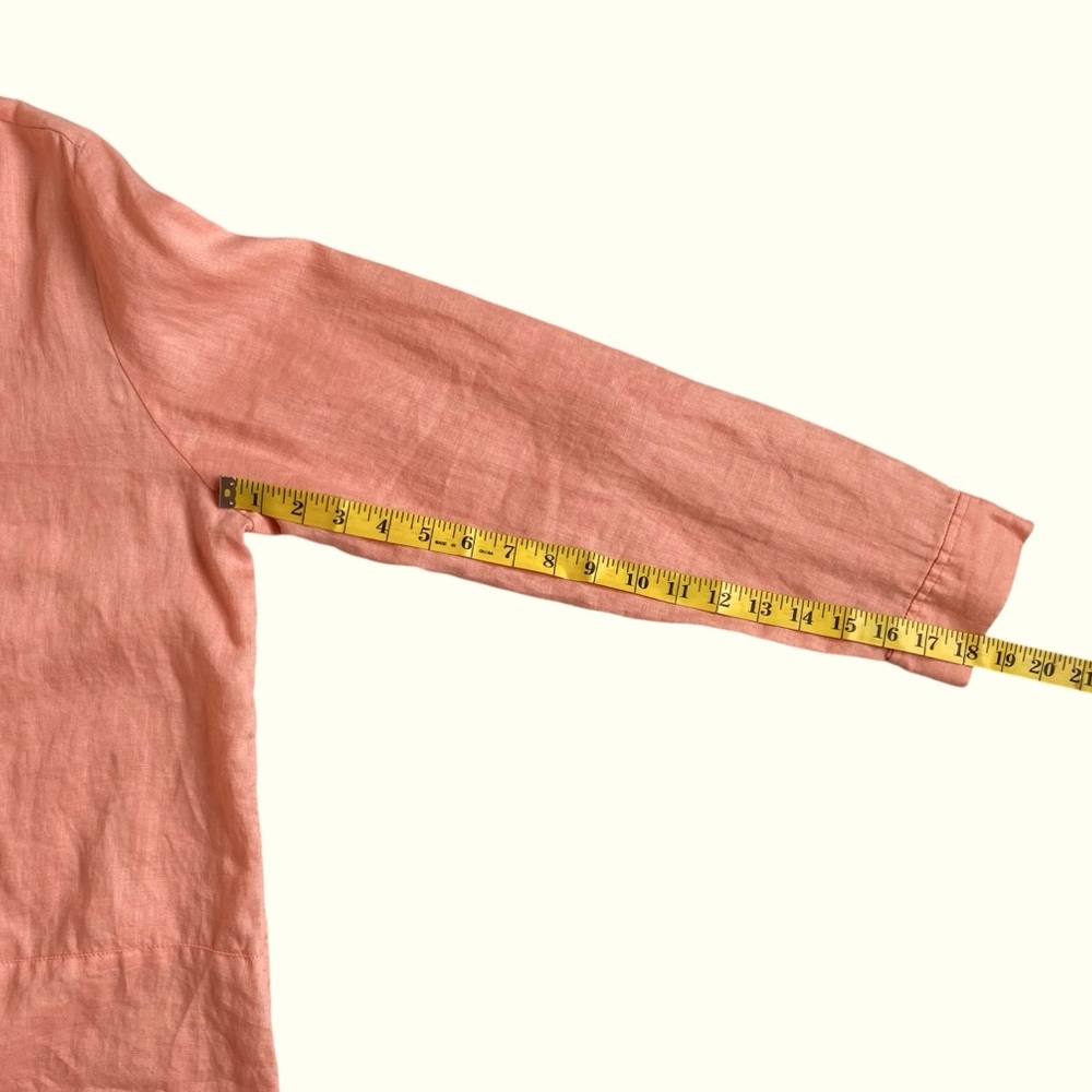 J JILL Shirt Linen Pin Tuck Button Down Tunic Long Sleeve Coral Peach Women L - Picture 9 of 12